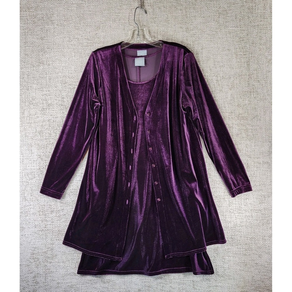 Rabbit Designs Shift Dress Matching Jacket Womens 12 Purple Velour Dressy VTG